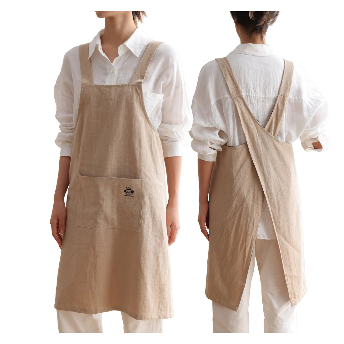 リネン 100% エプロン かぶるだけ 簡単 ギフトバック入り
